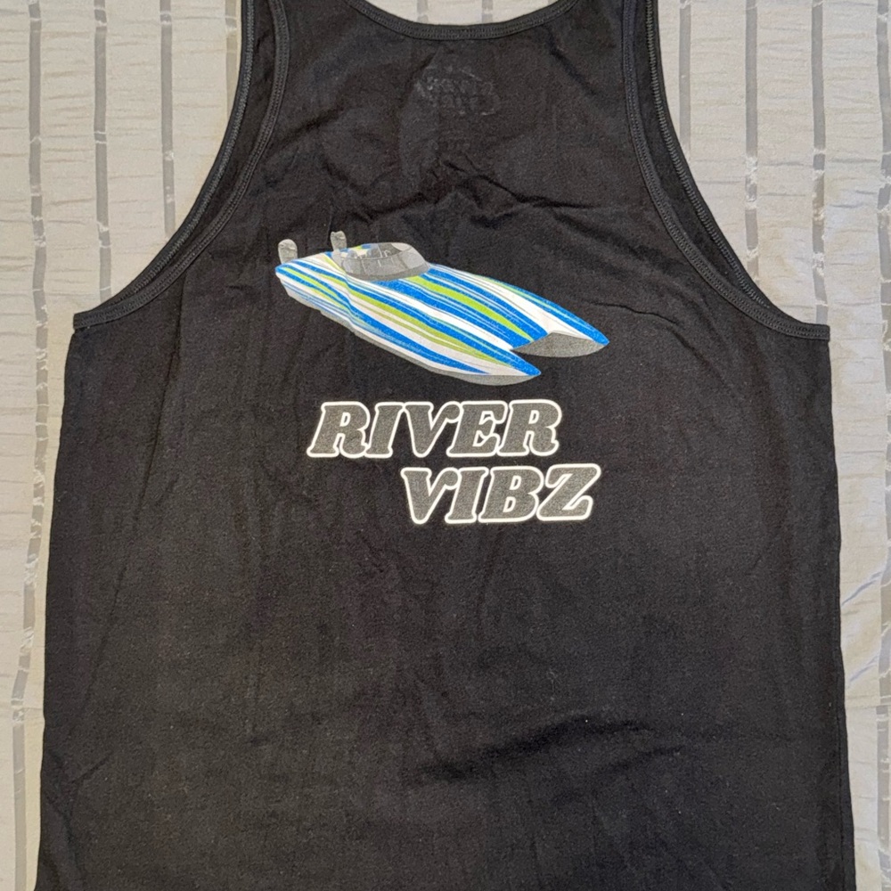 River Vibz Black Tank Top - Blue Performance Boat - Lake & River Lifestyle - New